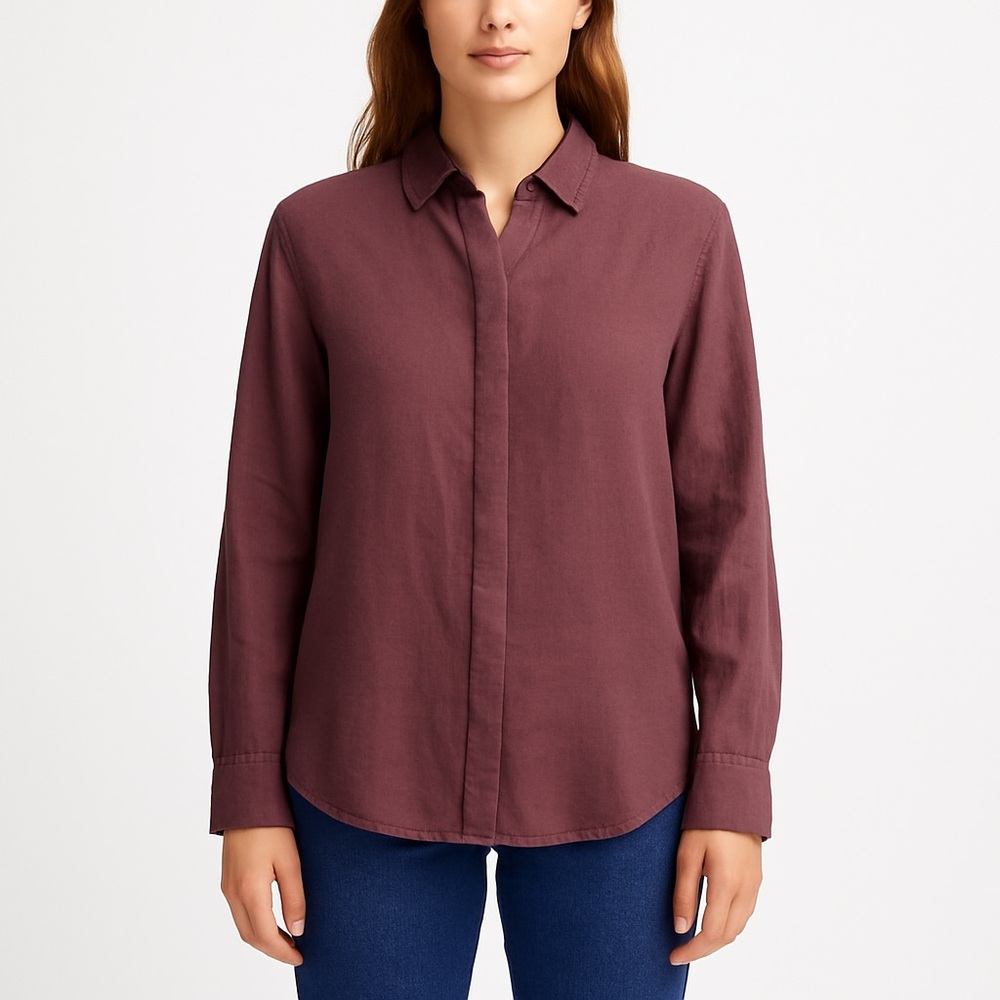 Athleta Retreat Linen Shirt medium plum